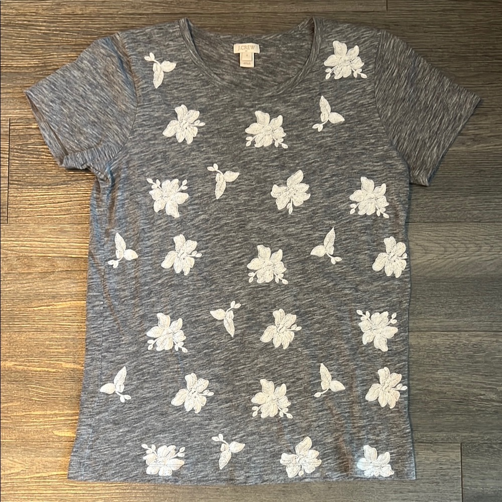 J. Crew Embroidered Floral Design Tee